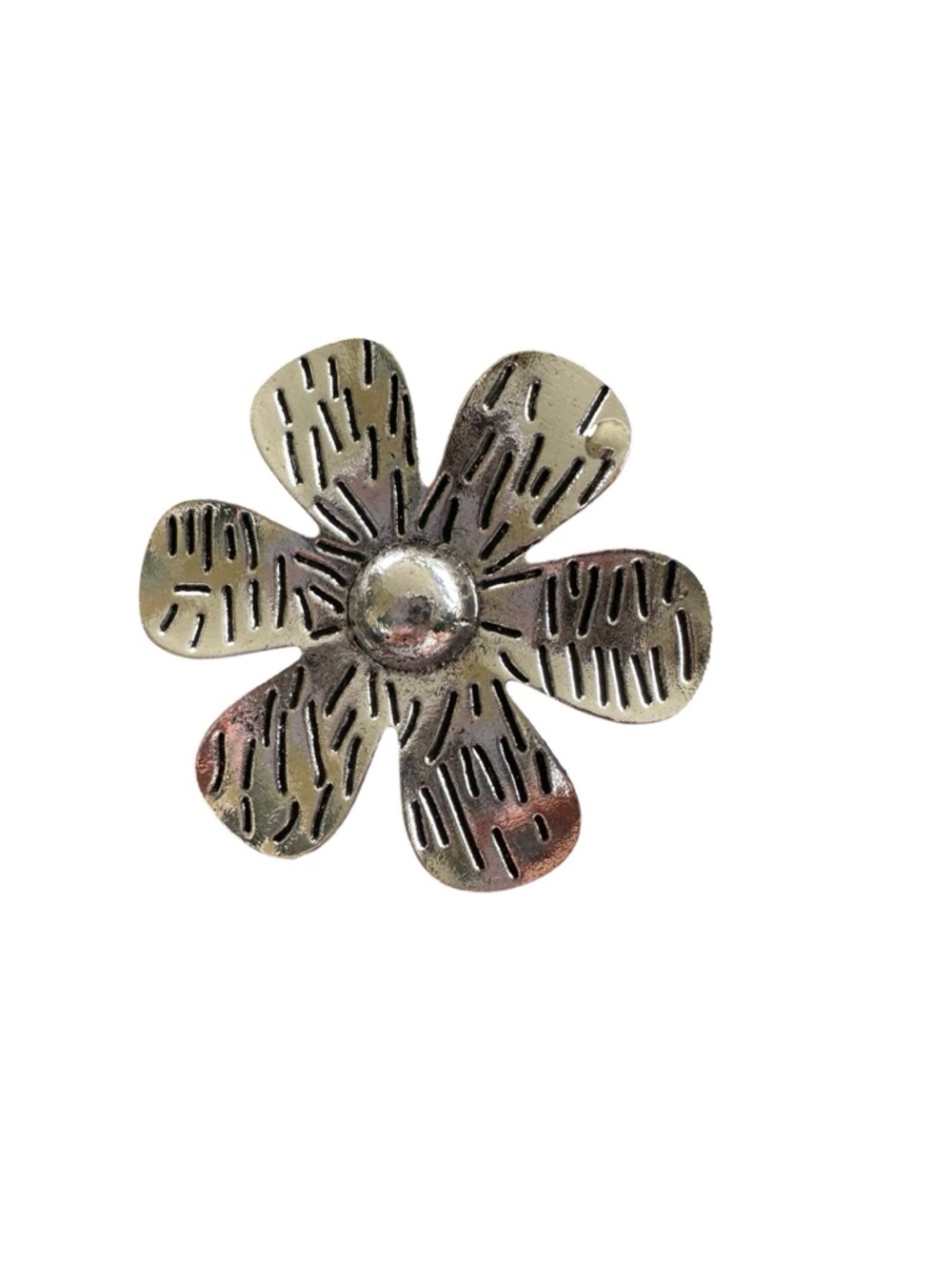 Boho Textured Silver Daisy Adjustable Ring